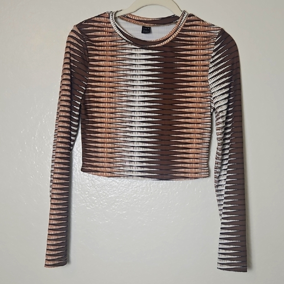 SHEIN Brown and Cream Patterned Long Sleeve Top - Picture 1 of 5